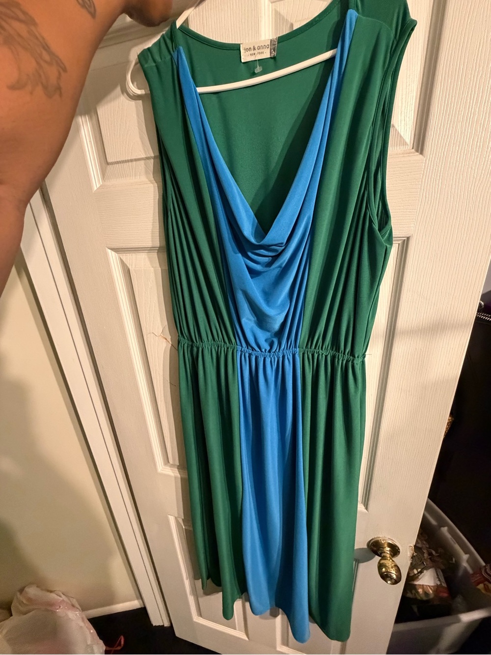 Jon & Anna New York Green Blue Colorblock Cowl Back Midi Dress Size XL